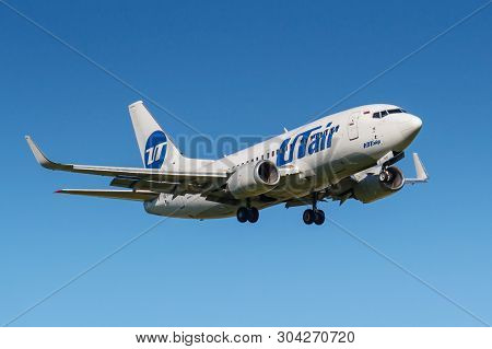 Moscow, Russia - May 19, 2019: Aircraft Boeing 737-524(wl) Vq-bju Of Utair Aviation Landing At Vnuko