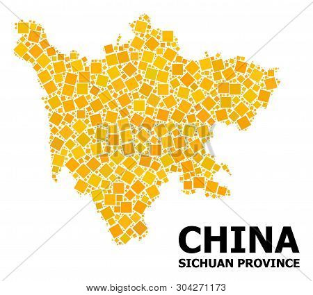 Gold Square Mosaic Vector Map Of Sichuan Province. Abstract Concept Geographic Map Of Sichuan Provin