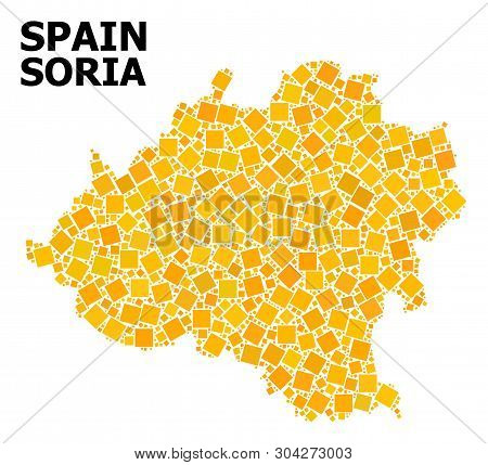 Gold Square Pattern Vector Map Of Soria Province. Abstract Composition Geographic Map Of Soria Provi