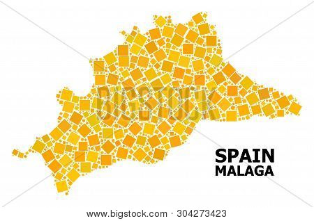 Gold Square Pattern Vector Map Of Malaga Province. Abstract Concept Geographic Map Of Malaga Provinc