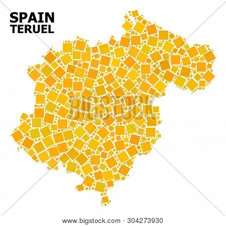 Gold Square Mosaic Vector Map Of Teruel Province. Abstract Mosaic Geographic Map Of Teruel Province 