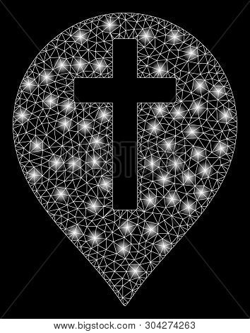 Gold Square Pattern And Solid Christian Cross Marker. Vector Geographic Christian Cross Marker In Ye