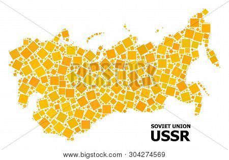 Gold Square Mosaic Vector Map Of Ussr. Abstract Mosaic Geographic Map Of Ussr Is Constructed From Ra
