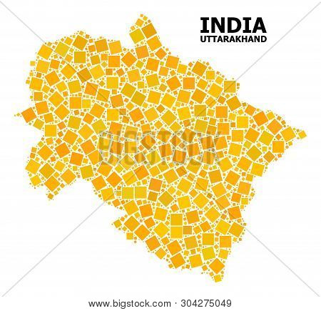 Gold Square Pattern Vector Map Of Uttarakhand State. Abstract Concept Geographic Map Of Uttarakhand 