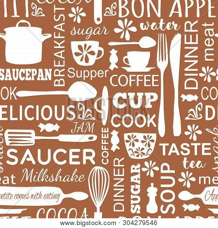 Kitchen Pattern Seamless Hand Drawn Design. Kitchen And Home Decoration Series.