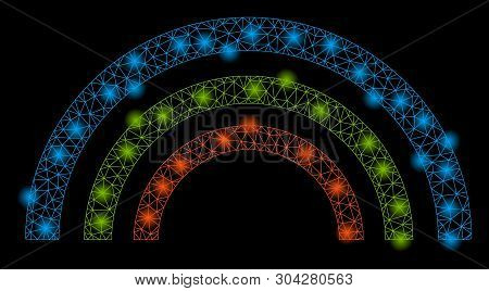 Gold Square Mosaic And Solid Color Rainbow. Vector Geographic Color Rainbow In Yellow Golden Color T