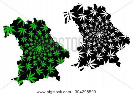 Bavaria (federal Republic Of Germany, State Of Germany) Map Is Designed Cannabis Leaf Green And Blac