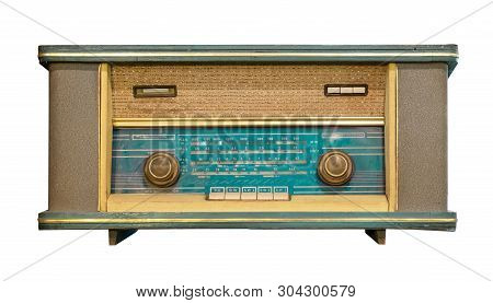 Vintage Radio Receiver - Antique Wooden Box Radio Isolate On White With Clipping Path For Object, Re