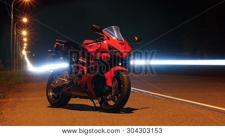 Krasnoyarsk, Russia - May 27, 2019: Red And Black Sportbike Honda Cbr 600 Rr 2005 Pc37 On The Track 