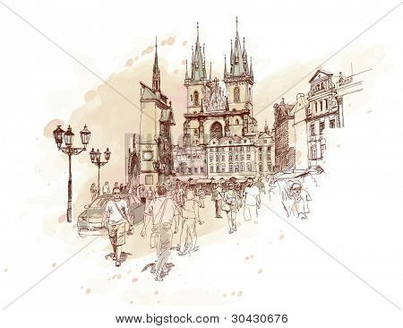 Old Town Square, Prag, Tschechische Republik. Bitmap zu kopieren mein Vektor