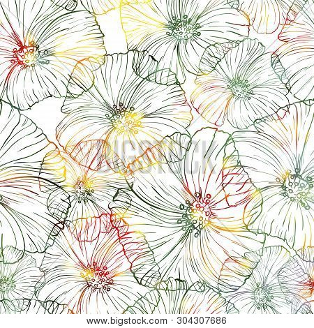 Hand-drawn Autentic Flower Surface Pattern With Piony.