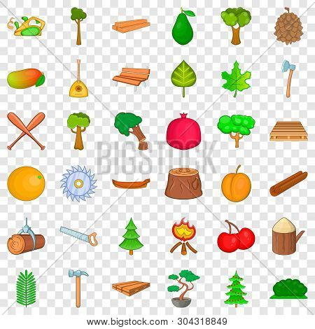 Forest Icons Set. Cartoon Style Of 36 Forest Vector Icons For Web For Any Design