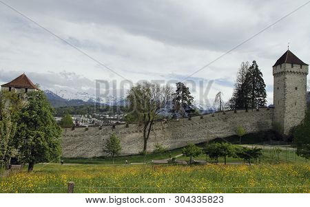 Part Of Musegg Wall In City Luzern