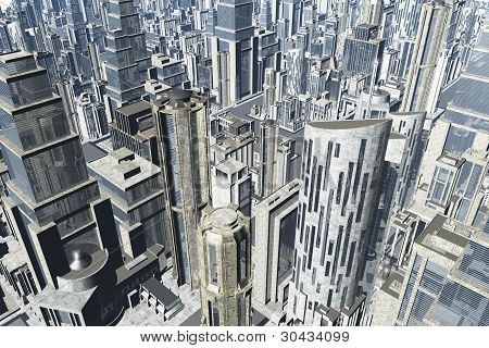 Futuristica metropoli aerea 3D rendering