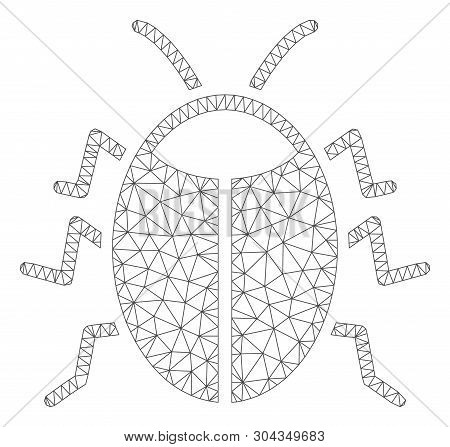 Mesh Bug Polygonal Symbol Vector Illustration. Carcass Model Is Based On Bug Flat Icon. Triangle Net