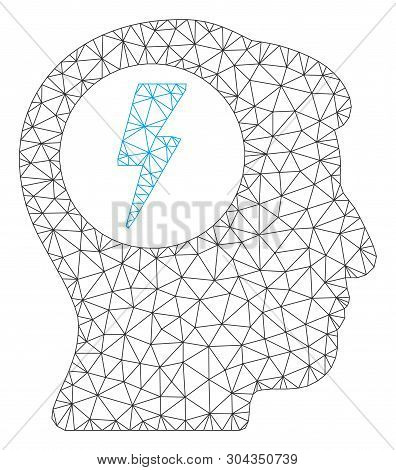Mesh Brain Electric Shock Polygonal Icon Vector Illustration. Abstraction Is Based On Brain Electric