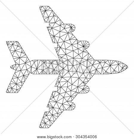 Mesh Bomber Polygonal Symbol Vector Illustration. Model Is Based On Bomber Flat Icon. Triangular Net
