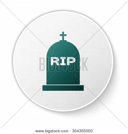 Green Tombstone With Rip Written On It Icon Isolated On White Background. Grave Icon. Green Circle B