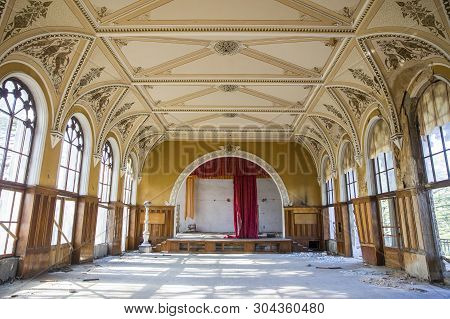 Tskaltubo, Georgia - April 27, 2019: Detail Of The Abandoned Soviet Sanatorium Meshakhte In Tskaltub