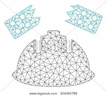 Mesh Brick Helmet Accident Polygonal Icon Vector Illustration. Carcass Model Is Based On Brick Helme