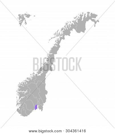 Vector Isolated Simplified Illustration With Grey Silhouette Of Norway, Violet Contour Of Vestfold R