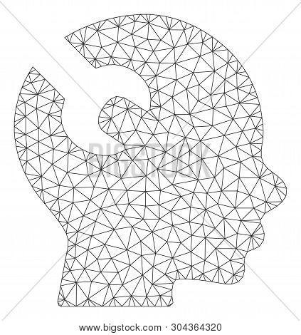 Mesh Brain Wrench Tool Polygonal Icon Vector Illustration. Model Is Based On Brain Wrench Tool Flat 