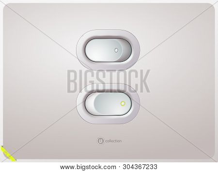Plastic White Power Switch In The On And Off Position. Realistic Style. Isolated Background. Ui Elem