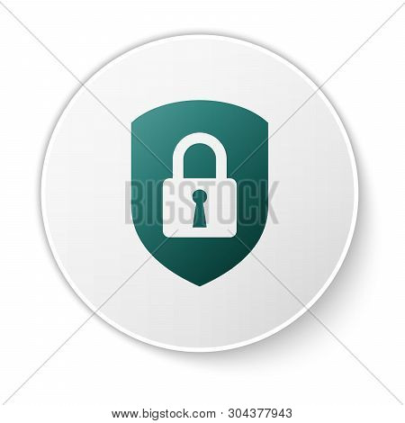 Green Shield Security With Lock Icon Isolated On White Background. Protection, Safety, Password Secu