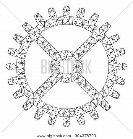 Mesh Clock Tooth Wheel Polygonal 2d Vector Illustration. Carcass Model Is Based On Clock Tooth Wheel