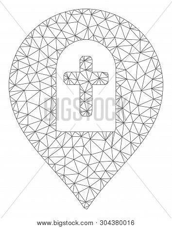 Mesh Cemetery Marker Polygonal Icon Vector Illustration. Model Is Based On Cemetery Marker Flat Icon