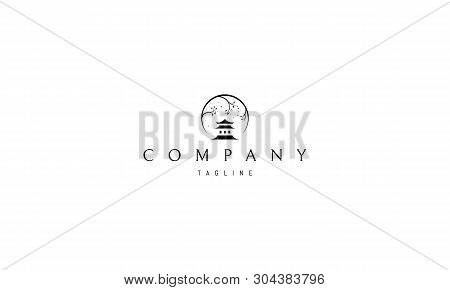 Sakura House Abstract Gold Line Vector Logo Design