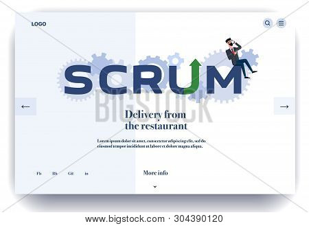 Web Page Flat Design Template For Scrum Master Working. Business Landing Page Online Delivery From T
