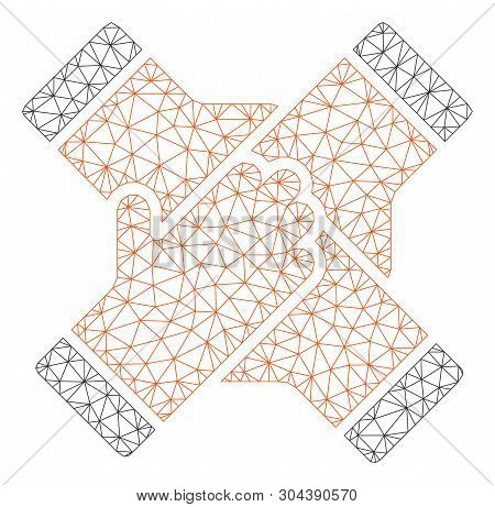 Mesh Collaboration Hands Polygonal 2d Vector Illustration. Carcass Model Is Created From Collaborati
