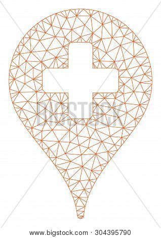 Mesh Clinic Map Pointer Polygonal Icon Vector Illustration. Carcass Model Is Based On Clinic Map Poi