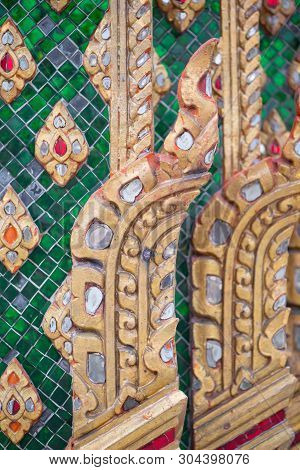 Thai Pattern On Wall Of Church At  Wat Rakhang Khositaram Bangkok ,thailand