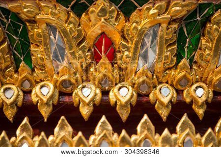 Thai Pattern On Wall Of Church At  Wat Rakhang Khositaram Bangkok ,thailand