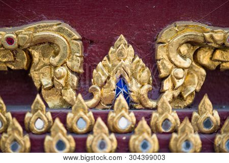 Thai Pattern On Wall Of Church At  Wat Rakhang Khositaram Bangkok ,thailand