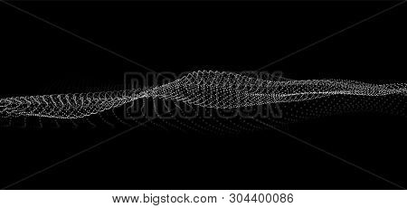 Wave 3D. Wave Of Particles. Futuristic Point Wave. Design For Poster. Big Data. Vector Illustration.