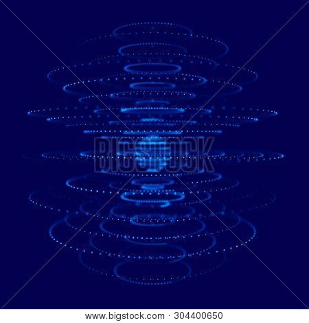 Abstract Blue 3D Sphere Made Of Points. Futuristic Technology Style. Sphere Particles. Plexus Effect