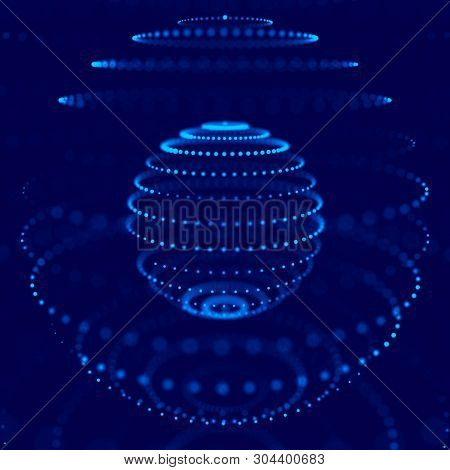 Abstract Blue 3D Sphere Made Of Points. Futuristic Technology Style. Sphere Particles. Plexus Effect