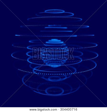 Abstract Blue 3D Sphere Made Of Points. Futuristic Technology Style. Sphere Particles. Plexus Effect
