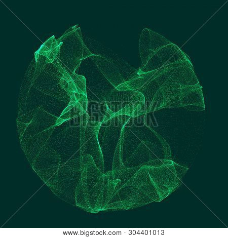 Space-time Green Portal. Futuristic 3D Portal. Cosmic Wormhole. Funnel-shaped Tunnel. 3D Rendering.