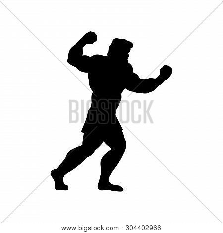 Man Goes To Fight Silhouette. Vector Illustration.