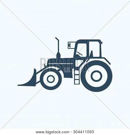 Tractor Icon With Bale Spake. Vector On White.