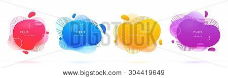 Abstract Geometric Shapes With Gradient. Set Of Isolated Azure Or Blue Flud Spot, Red Brush Blob, Br