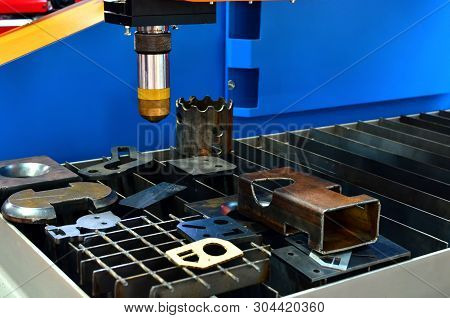 Cnc Laser Cutting Of Metal, Modern Industrial Technology,  close-up. Shooting In Real Conditions, A