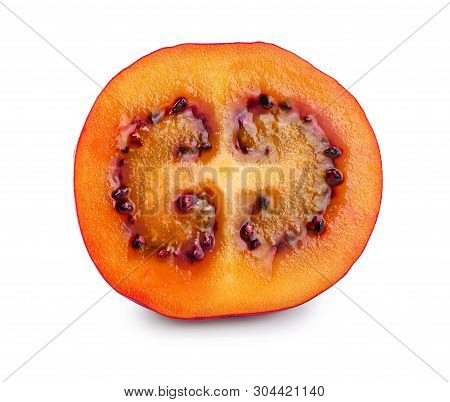 Fresh Tamarillo Half Fruit Isolated On White Background