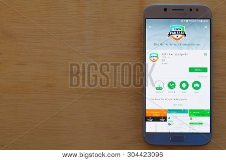 Bekasi, West Java, Indonesia. June 3, 2019 : Espn Fantasy Sports Dev Application On Smartphone Scree
