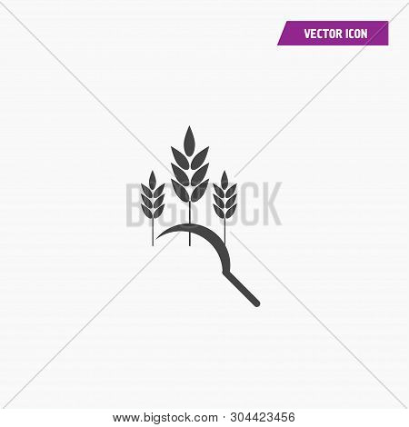 Scythe And Wheat. Wheat Spikelets. Grain, Plant Field Icon. Symbol Of Harvest. Vector.
