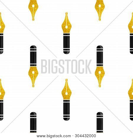 Gold Nib Icon Seamless Pattern Isolated On White Background. Fountain Logo Design Pattern.